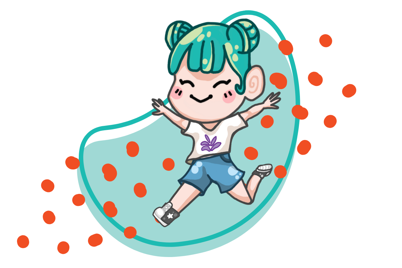 Fan Fest 2025 logo contains an animated girl jumping. She has teal hair and is wearing a library logged shirt and jeans.