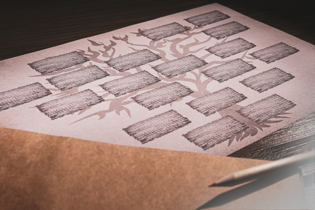 Family tree blocks on a paper.