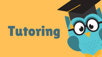 an illustration of an owl wearing a graduation hat with the words Tutoring next to it. 