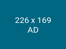 Blue rectangle with text that reads 226 x 169 AD